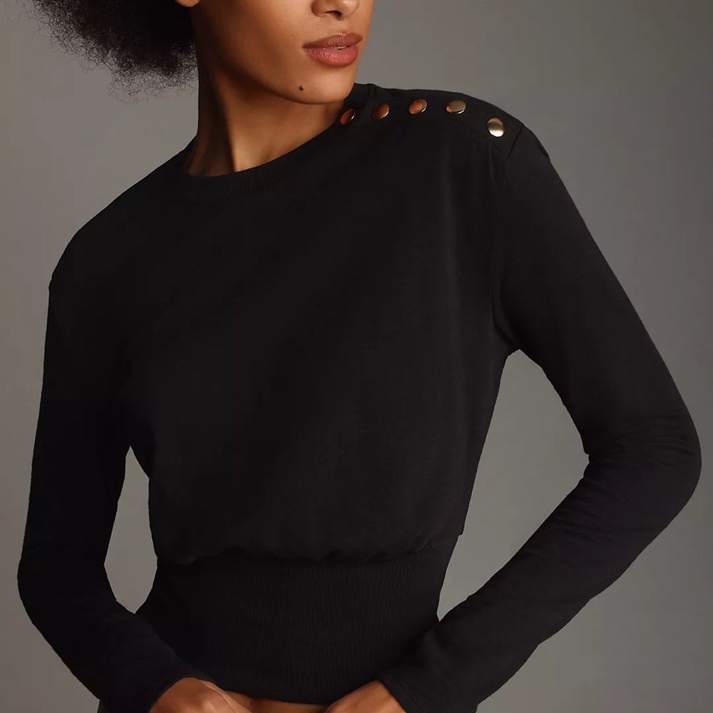 Banana Republic - Black Crew Neck Sweater with Gold Button Detail